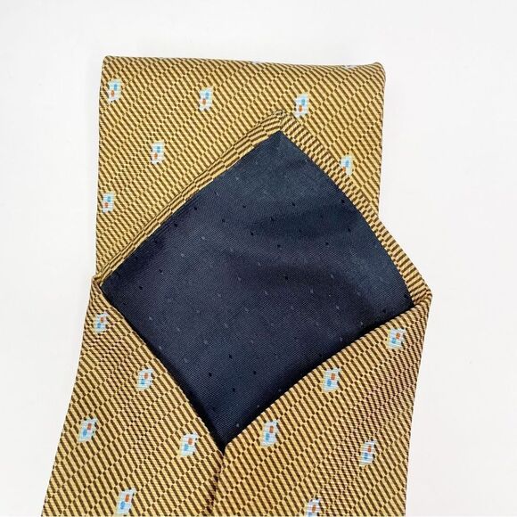 Michel Domit Men's 100% Silk Tie Italian gold yellow print - Picture 4 of 6
